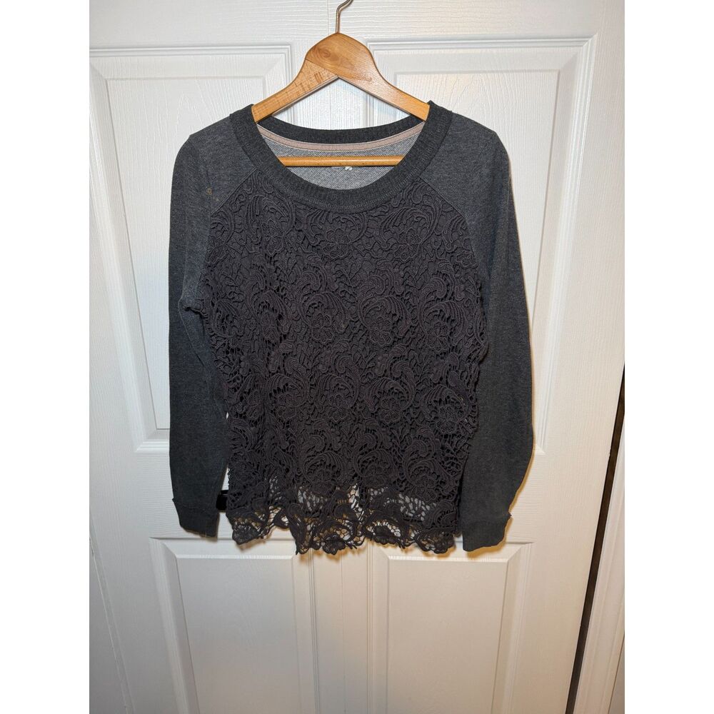 Maurices Gray Lace Front Long Sleeve Sweatshirt Top Women's Large